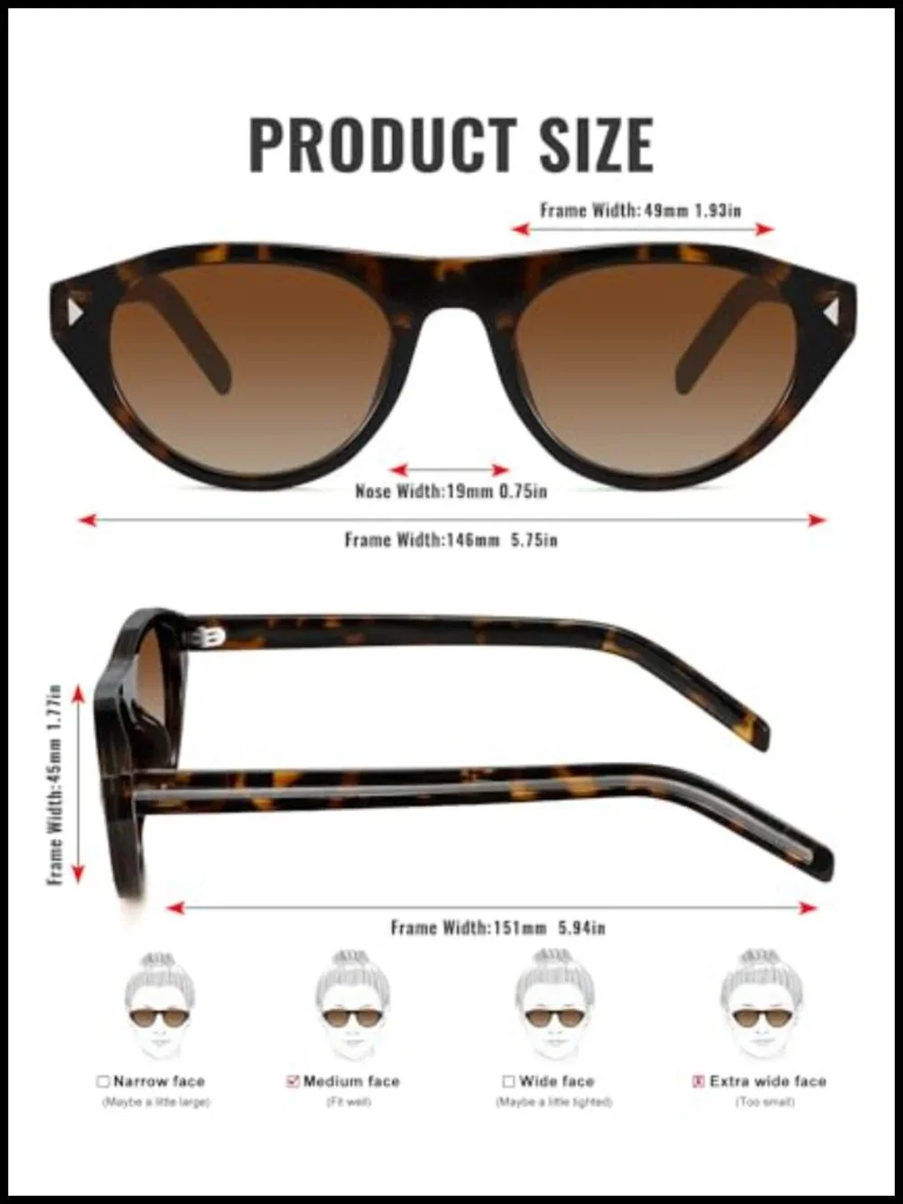 Trendy Retro Cat Eye Sunglasses UV400 Protection Lightweight Oval Narrow Frame